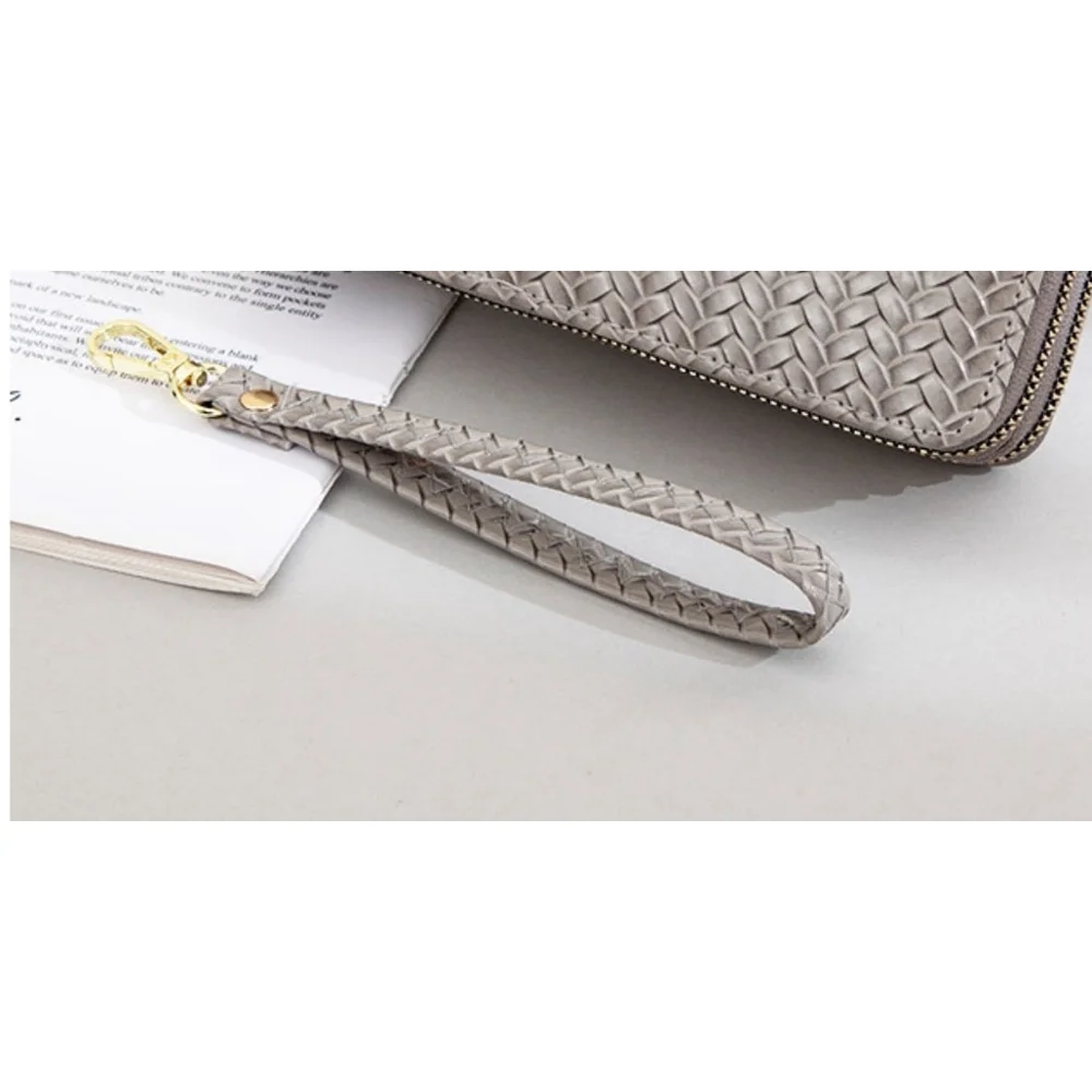 Braided Pattern Glossy Wallet In Gray